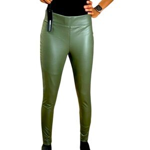 Fashion Nova Olive Green Faux Leather High-Waist Leggings